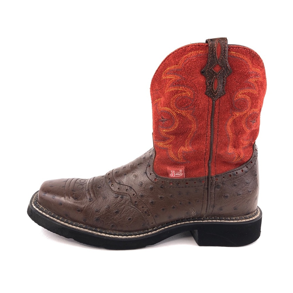 Justin Gypsy Brown Leather Ostrich Pull on Western Boots 9.5B